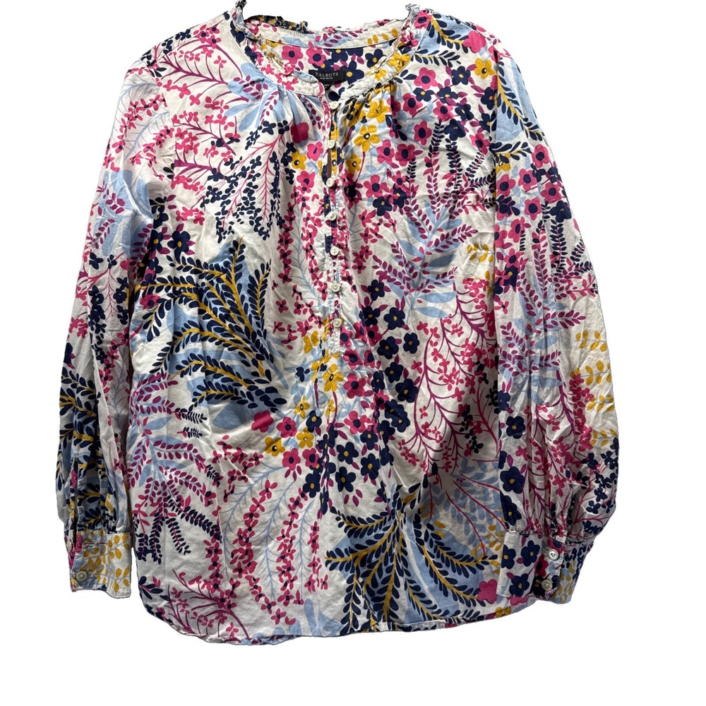 Talbots Women's Top Size 1XP Petite Colorful Long Sleeve Popover Paisley Buttons